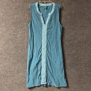 Tommy Bahama Arden Midi Shift Dress Womens Small‎ Blue Cotton Split Neck Casual